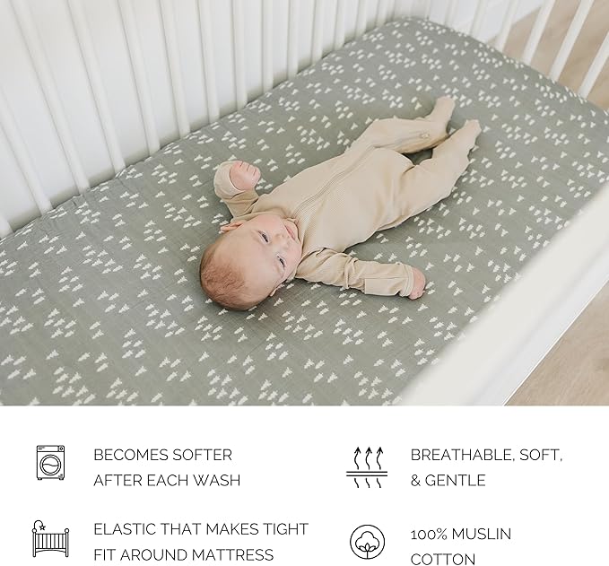Pines Muslin Crib Sheet by Mebie Baby, Soft and Breathable Bed Sheets for Babies, Modern Neutral Bedding for Cribs, Standard Crib Mattress Fitted Sheet, Great for Boy or Girl Room or Nursery