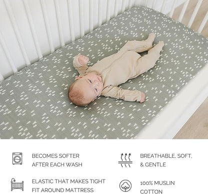 Pines Muslin Crib Sheet by Mebie Baby, Soft and Breathable Bed Sheets for Babies, Modern Neutral Bedding for Cribs, Standard Crib Mattress Fitted Sheet, Great for Boy or Girl Room or Nursery