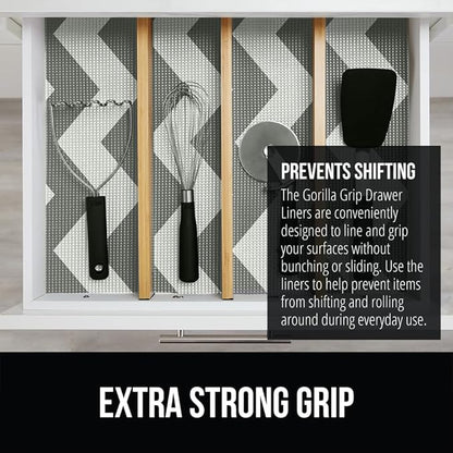 Gorilla Grip powerGRIP Drawer Shelf and Cabinet Liner, Thick Strong Hold, Non-Adhesive Liners Protect Kitchen Cabinets and Cupboard, Bathroom Drawers, Easy Install, Breathable Mat, 20" x30', Chevron