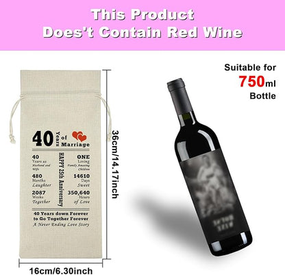 40th Anniversary Wedding Gift for Couple Wine Gift Bag 40 Years of Marriage Gift for Husband Wife Burlap Wine Wrap Bag Anniversary Keepsake Gift Wedding Gift for Grandparents Friend Valentine Gift