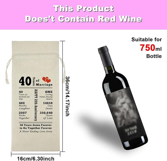 40th Anniversary Wedding Gift for Couple Wine Gift Bag 40 Years of Marriage Gift for Husband Wife Burlap Wine Wrap Bag Anniversary Keepsake Gift Wedding Gift for Grandparents Friend Valentine Gift