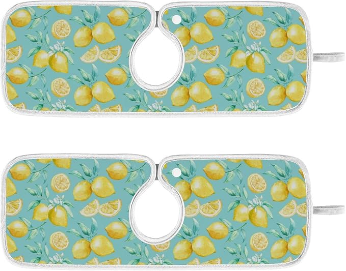 Kitchen Faucet Absorbent Mat,Lemon Fruit Summer Water Splash Guard for Sink, Faucet Drip Catcher Thicken Sponge Microfiber Faucet Water Catcher Mat Sink Absorbent Mat for Kitchen 30x5in 2 Pack
