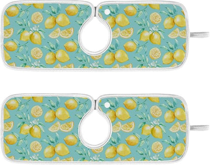 Kitchen Faucet Absorbent Mat,Lemon Fruit Summer Water Splash Guard for Sink, Faucet Drip Catcher Thicken Sponge Microfiber Faucet Water Catcher Mat Sink Absorbent Mat for Kitchen 30x5in 2 Pack