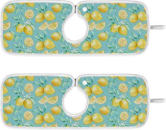 Kitchen Faucet Absorbent Mat,Lemon Fruit Summer Water Splash Guard for Sink, Faucet Drip Catcher Thicken Sponge Microfiber Faucet Water Catcher Mat Sink Absorbent Mat for Kitchen 30x5in 2 Pack