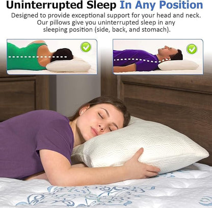 King Size Rayon Derived from Bamboo Pillows for Sleeping, Cooling Shredded Memory Foam Pillow Sets for Back, Side, Stomach Sleepers, Adjustable, Removable Cover, King (Pack of 1)
