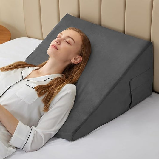 Bed Wedge Pillow for Sleeping, 8 Inch Memory Foam Wedge Pillow Post Surgery, Triangle Pillow Wedge, Elevated Support Pillows for Sleeping, Acid Reflux & Snoring - Removable Washable Cover
