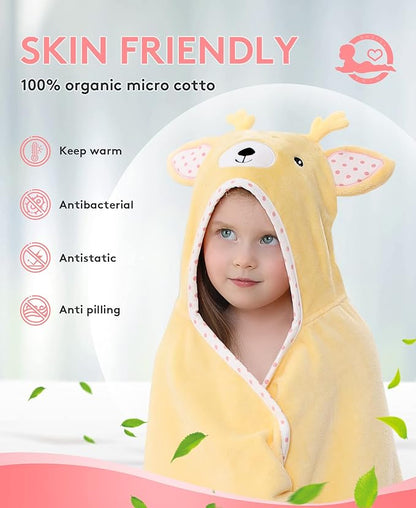 Hooded Towel for Kids 100% Cotton Ultra Soft with Unique Animal Design Large for Infants 3-10 Years (Fawn)