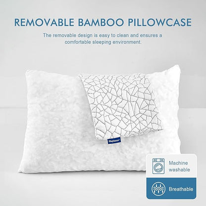 Dafinner Adjustable Shredded Memory Foam Pillows Standard/Queen Size - 100% Removable Cover from Bamboo Derived Rayon, Cooling Medium Bed Pillows for Side Stomach & Back Sleepers - Pack of 2, 20"x28"