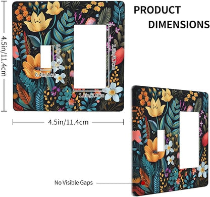 Boho Floral Vintage Flower Leaves Rustic Wildflower Plants 2 Gang Single Toggle Rocker Combination Light Switch Covers Wall Plate Cover Electrical Faceplate Decorative Switchplate for Country Bedroom
