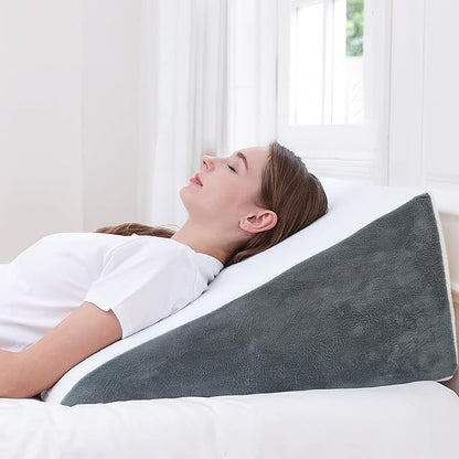 Sasttie Wedge Pillow for Sleep Apnea, 12 Inch Memory Foam Bed Wedge Pillow for Acid Reflux Relief, 30 Degree Triangle Incline Pillow Wedge for Sleeping with Removable Cover, Dark Grey