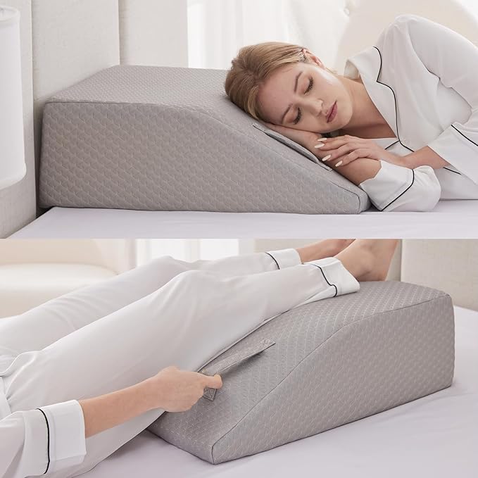Leg Elevation Pillows for Sleeping, Memory Foam Wedge Pillow for Legs, Knee Wedge Pillow for After Surgery, Swelling, Back Pain and Circulation, Non-Slip Bottom, Removable Cover (6 Inch, Grey)