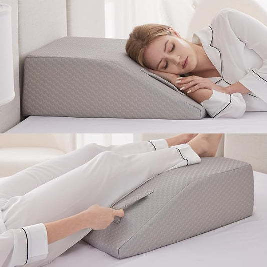 Leg Elevation Pillows for Sleeping, Memory Foam Wedge Pillow for Legs, Knee Wedge Pillow for After Surgery, Swelling, Back Pain and Circulation, Non-Slip Bottom, Removable Cover (6 Inch, Grey)