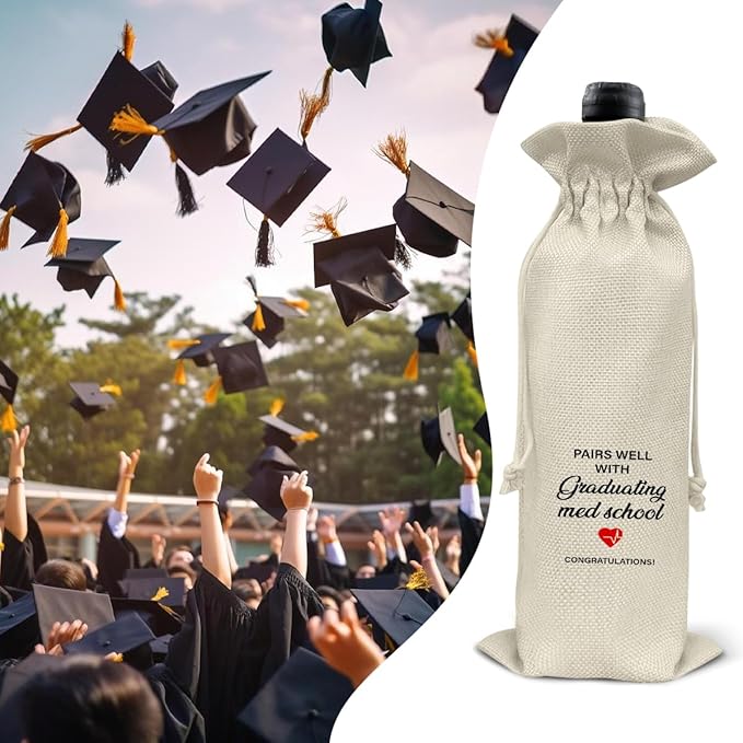 HOIJAUMAI Med School Graduation Gifts Med School Graduation Wine Bag Pairs Well with Graduating Med School Wine Gift Bags for Women Men