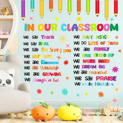 Inspirational Classroom Wall Decals Colorful Quote Motivational Phrase Stickers Crayon Wall Decals Lettering Positive Sayings Wall Stickers for Kids Room Nursery Playroom School Classroom Decor