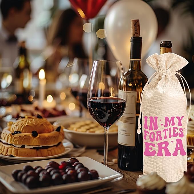 40th Birthday Wine Bag Gifts for Her,40th Wine Bag With Drawstring,Unique Birthday Wine Bag Gifts,Birthday Decorations