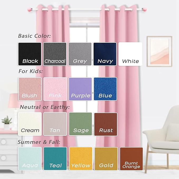 Mrs.Naturall Pink Curtains 42x54 Inch Length for Living Room 2 Panels Blackout Room Darkening Curtain for Bedroom