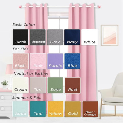 Mrs.Naturall Pale Pink Curtains 72 Inch Length for Baby Girl Room 2 Panels Set Grommet Soft Lightweight Black Out Room Darkening Blackout Privacy Curtain for Kids Bedroom,72 Inch Long
