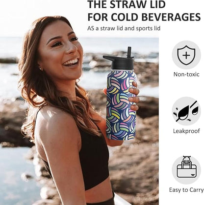 32 oz Volleyball Water Bottle Insulated Vacuum Stainless Steel Sports Water Bottle with 2 Lids (Straw and Spout Lid) for Gym Camping Hiking