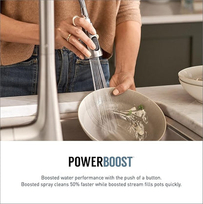 Moen Haelyn Matte Black Single-Handle Pull-Down Sprayer Kitchen Faucet Featuring Power Boost for a Faster Clean, Soap Dispenser Included, 87627BL