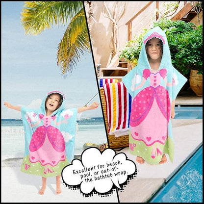 Hooded Bath Towels for Girls Kids Toddlers Children 2 to 6 Years Old Cotton Ultra Soft Absorbent Poncho Beach Towel for Pool Swim Pink Large Size 24"x 47" in Full-Length (Lovely Princess