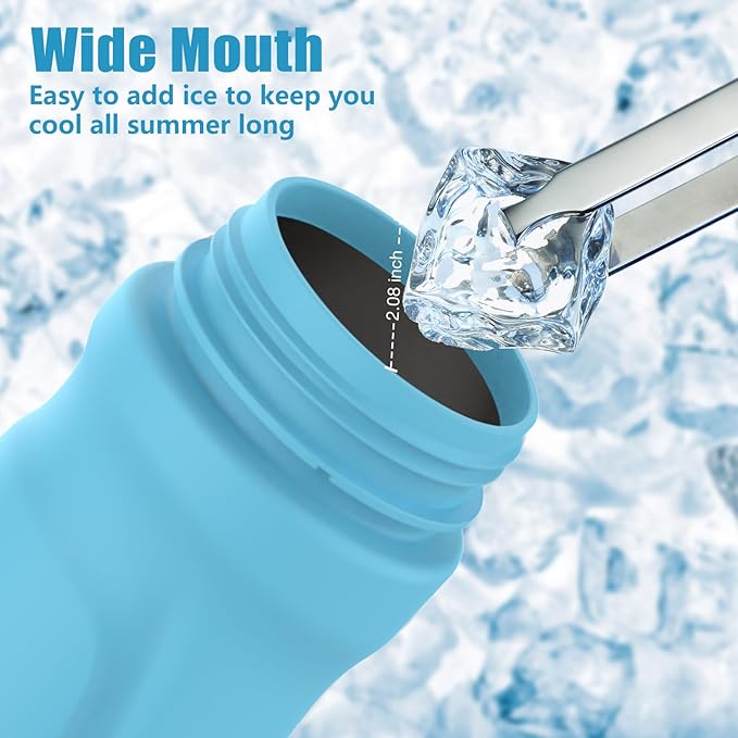 Misting Water Bottle, 24oz Insulated Water Bottle, 2-in-1 Mist & Sip Stainless Steel Water Bottles, Thermo for Hot Drinks/Cold Drinks, Sports Water Bottle for Hiking, Running, Gym, Lake Blue
