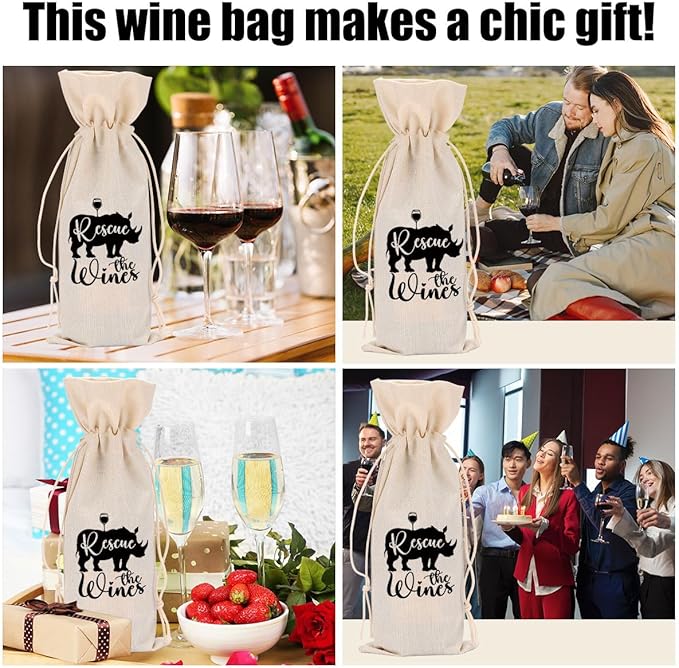 Funny Rhino Wine Quotes Wine Bag Wine Tasting Party Supplies for Wine Lovers Women Men Bride Yaya Friend Christmas Birthday Wedding Bachelorrette Party Wine Bags