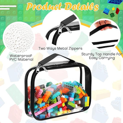 Sanwuta 3 Packs Toy Storage Bags with Zipper, Clear PVC Organizing Bags, Waterproof Toy Bags for Board Games, Building Blocks, Toys and Kids Books (Black,10.24 x 7.09 x 2.36 Inch)
