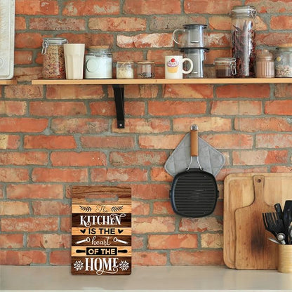 Farmhouse Kitchen Decor, Kitchen Signs Wall Decor, Wall Decor for Kitchen, Kitchen Door Wall Hanging Decor, The Kitchen Is The Heart of The Home Sign, Kitchen Gifts for Women 8 x 12 Inch