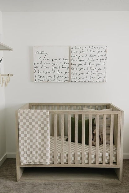 Taupe Checkered Muslin Crib Sheet by Mebie Baby, Soft and Breathable Bed Sheets for Babies, Modern Neutral Bedding for Cribs, Standard Crib Mattress Fitted Sheet, Great for Boy or Girl Room or Nursery