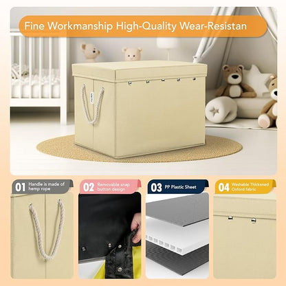 Toy Storage Box + Play Mat for Kids Toy Chest Organizer Kids Toy Storage Organizer Foldable Big Storage Bins with Lids Large Toy Box for Boys Girls Toy Holders for Kids Rooms Nursery (Beige)