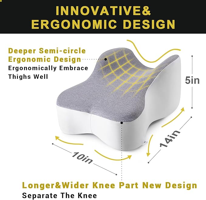 Long Knee Pillow for Side Sleeper Fully Support Thighs and Knees for Sciatica, Back, HIPS, Knees, Joints Pain Relief - Leg Pillow for Sleeping Between Legs Aligns Spine & Relieves Pressure-Large,Gray
