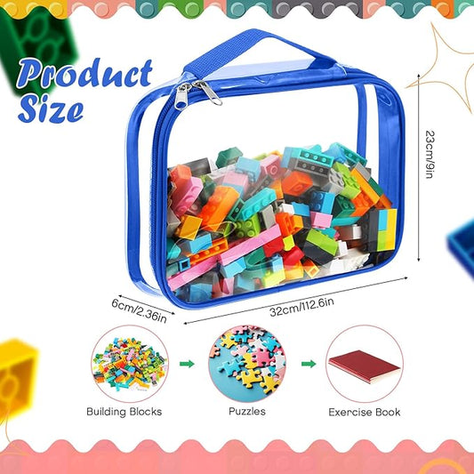 Sanwuta 3 Packs Toy Storage Bags with Zipper, Clear PVC Organizing Bags, Waterproof Toy Bags for Board Games, Building Blocks, Toys and Kids Books (Red, Blue, Green,10.24 x 7.09 x 2.36 Inch)