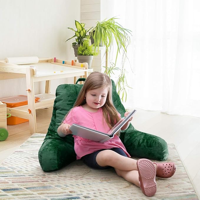 Nestl Reading Pillow for Kids, Small Bed Pillow, Back Pillow for Sitting in Bed, Memory Foam Chair Pillow, Reading & Bed Rest Pillows, Dark Green Back Pillow for Bed, Arm Pillow with Pockets