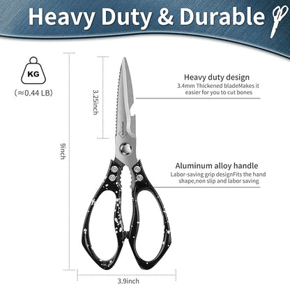 Kitchen Shears for Food Heavy-Duty: Multipurpose Kitchen Shears for Cutting Chicken, Bone, Meat, Food, (9'' Black)