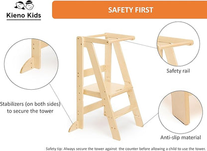 Foldable Kitchen Stool for Kids - Foldable Toddler Tower, Kitchen Stool for Toddlers, Toddler Standing Tower, Toddler Tower, Kids Stool (Wood Color)