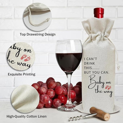 Baby Announcement Wine Bag, Pregnancy Announcement Gifts for Women Aunt Friends New Couples, Party Favor Wine Champagne Gift Bag With Drawstring -06
