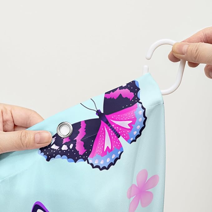 AILONEN Pink Butterfly Girls Shower Curtain for Bathroom Decor,Beautiful Floral Butterfly Women Butterfly Bath Curtain 36" W*72" H Polyester Waterproof Bathroom Curtain with 12 Hooks