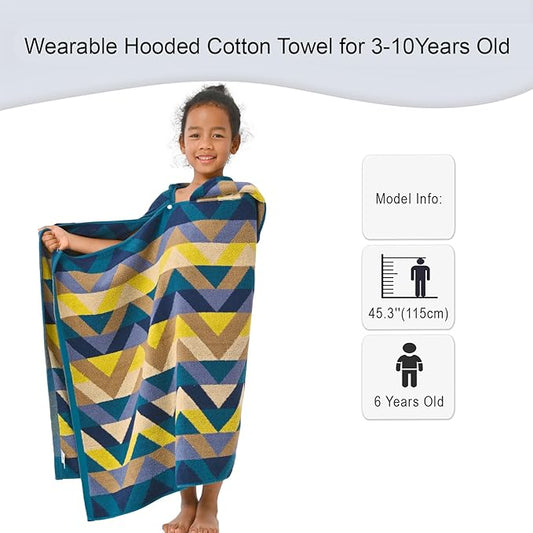 VOOVA & MOVAS Toddler Towels for Kids (3-10Years) - Absorbent 100% Cotton Thick 500GSM Pool Towels,Perfect for Bath | Beach | Pool | Swim, Jacquard, Blue