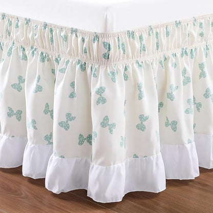 RIMELA White Elastic Bed Skirt King Szie 16 inch Drop, Cal King Bedskirt Easy to Put On, Solid Wrap Around Dust Ruffle, Fade Resistant Silky Fabric Machine Washable
