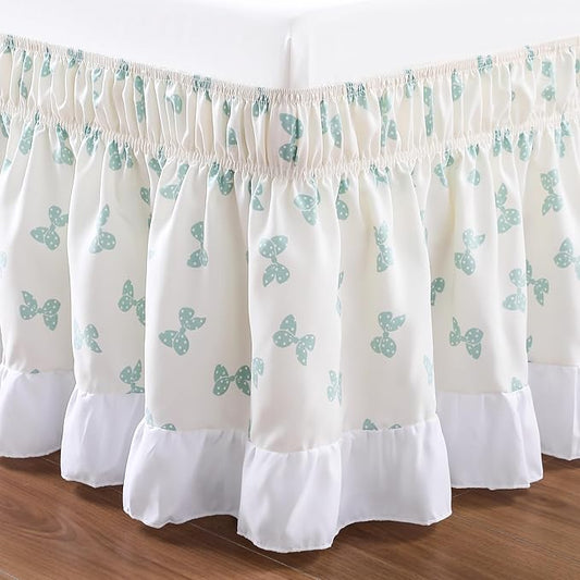 RIMELA White Elastic Bed Skirt King Szie 16 inch Drop, Cal King Bedskirt Easy to Put On, Solid Wrap Around Dust Ruffle, Fade Resistant Silky Fabric Machine Washable
