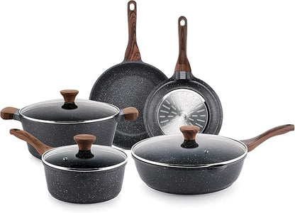 SENSARTE Nonstick Cookware Set 8-Piece, Healthy Pots and Pans Non-toxic Kitchen Cooking Set with Swiss Granite Coating, Stay-Cool Handles, Induction Compatible, PFOA free