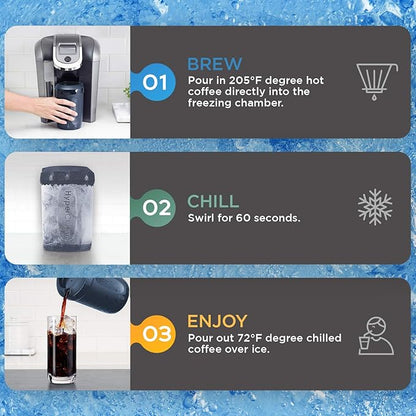 HyperChiller HC2CB Patented Iced Coffee/Beverage Cooler, NEW, IMPROVED,STRONGER AND MORE DURABLE! Ready in One Minute, Reusable for Iced Tea, Wine, Spirits, Alcohol, Juice, 12.5 Oz, Charcoal Black