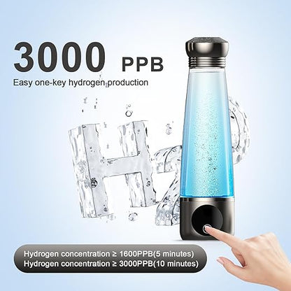 Hydrogen Water Bottle 3000ppb Dupont Membrane Ionized Water Bottle Hydrogen Cup PEM/SPE Technology Purification Vent Rechargeable Hydrogen Water Generator for Home Office Travel