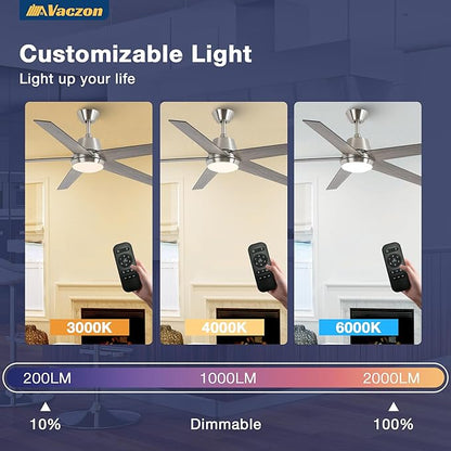 Ceiling Fans with Lights and Remote 52 Inch Modern Ceiling Fan with 6 Speeds, Dimmable LED, Reversible Noiseless DC Motor, Two-Color Blades, Cooling Fan for Bedroom, Living Room, Dining Room