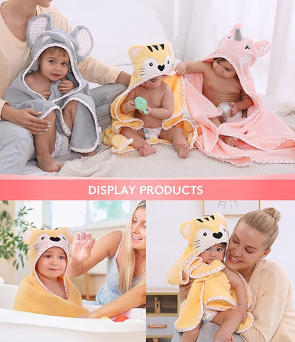 Hooded Towel for Kids 100% Cotton Ultra Soft with Unique Animal Design Large for Infants 3-10 Years (Tiger)