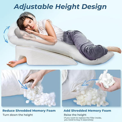 SAHEYER Side Sleeper Pillows with Arm Hole, Shoulder Relief Wedge and Body Pillow System for Adults, Shredded Memory Foam Long Pillow for Shoulder Pain, Acid Reflux and GERD, Size Large (5'10 Within)