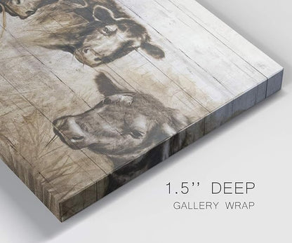 Renditions Gallery Canvas Animal Wall Art Modern Decorations Paintings Vintage Sepia Cows Abstract Black & White Farmhouse Artwork Prints for Bedroom Office Kitchen - 8"x12" LT33