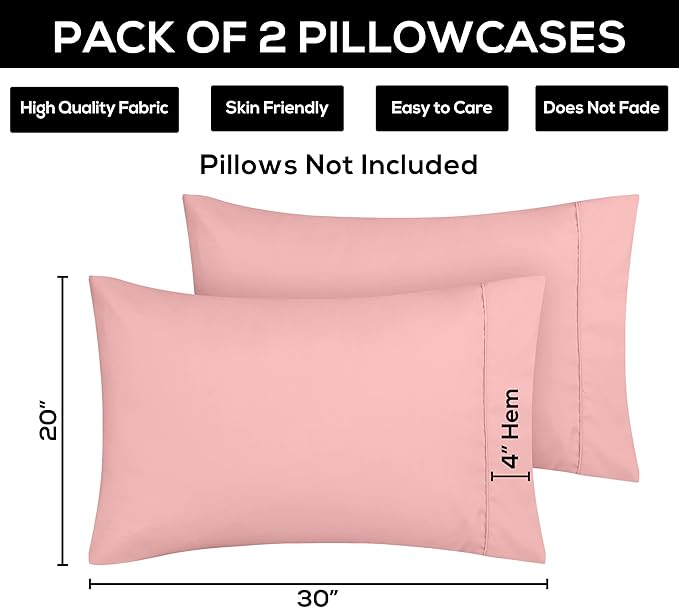 Utopia Bedding Queen Pillow Cases - 2 Pack - Envelope Closure - Soft Brushed Microfiber Fabric - Shrinkage and Fade Resistant Pillow Covers 20 X 30 Inches (Queen, Pink)