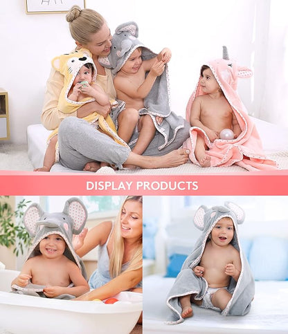 Hooded Towel for Kids 100% Cotton Ultra Soft with Unique Animal Design Large for Infants 3-10 Years (Elephant)