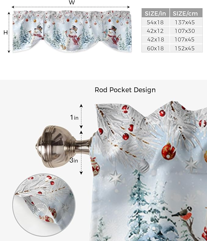 Snowman Blackout Tie Up Valance Curtains for Kitchen Windows Blue Merry Christmas Tree Red Balls Squirrel Window Toppers Balloon Shades for Living Room/Bathroom/Bedroom,1 Panel, 42" X 12", Winter